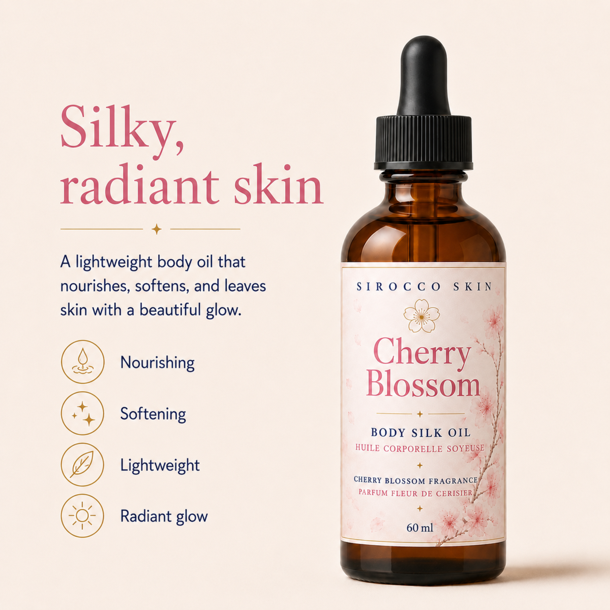 Cherry Blossom Body Silk Oil – Nourishes, Softens & Leaves Skin with a Glow