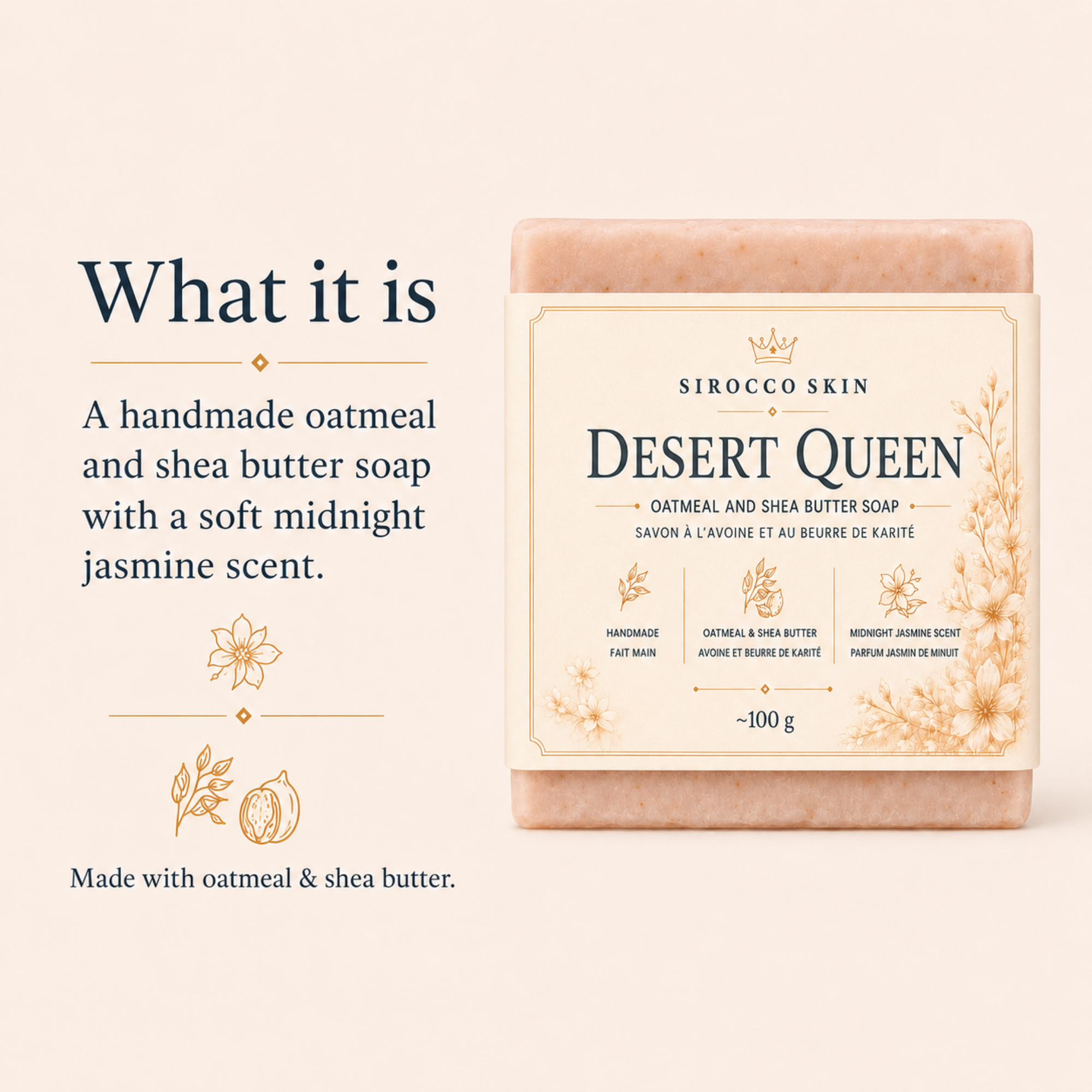 Desert Queen Oatmeal & Shea Butter Soap – Midnight Jasmine Scent