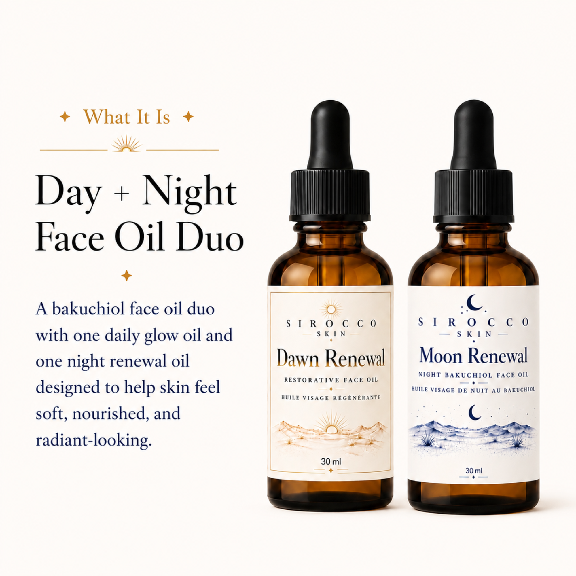 Dawn & Moon Bakuchiol Renewal Duo – Day + Night Face Oil Set
