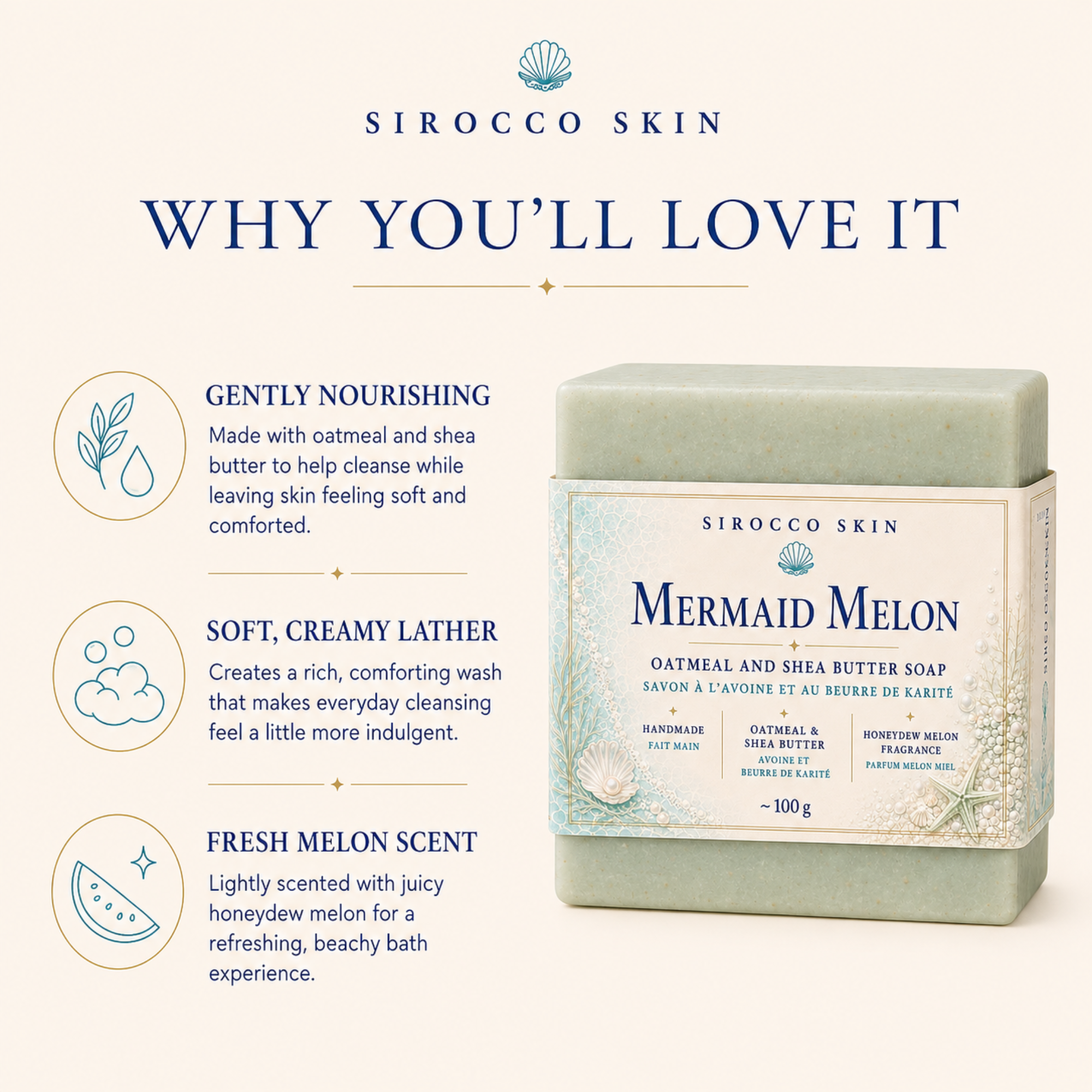 Mermaid Melon Oatmeal & Shea Butter Soap – Handmade Bar Soap