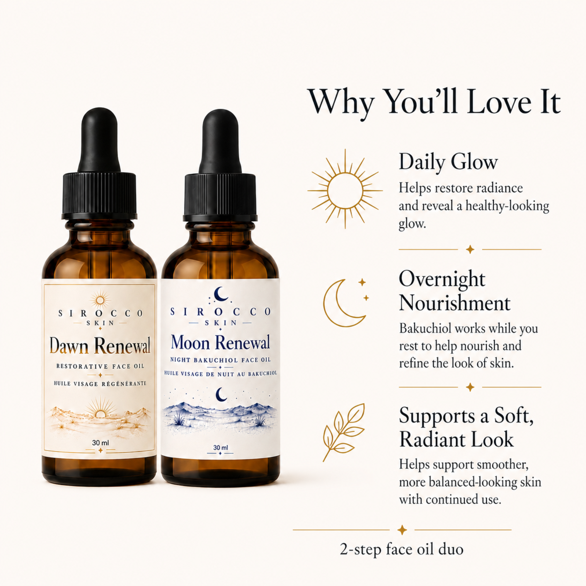 Dawn & Moon Bakuchiol Renewal Duo – Day + Night Face Oil Set