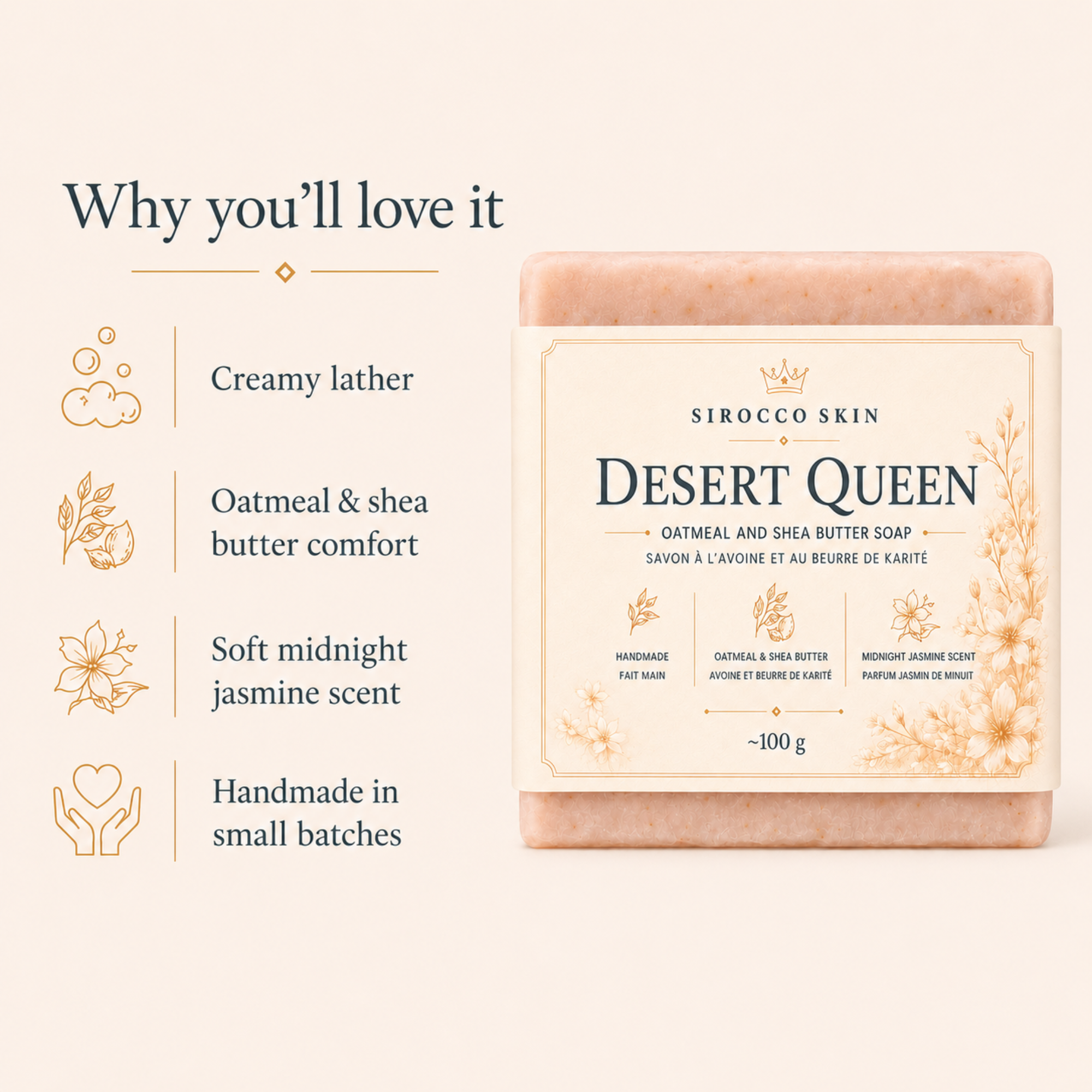 Desert Queen Oatmeal & Shea Butter Soap – Midnight Jasmine Scent