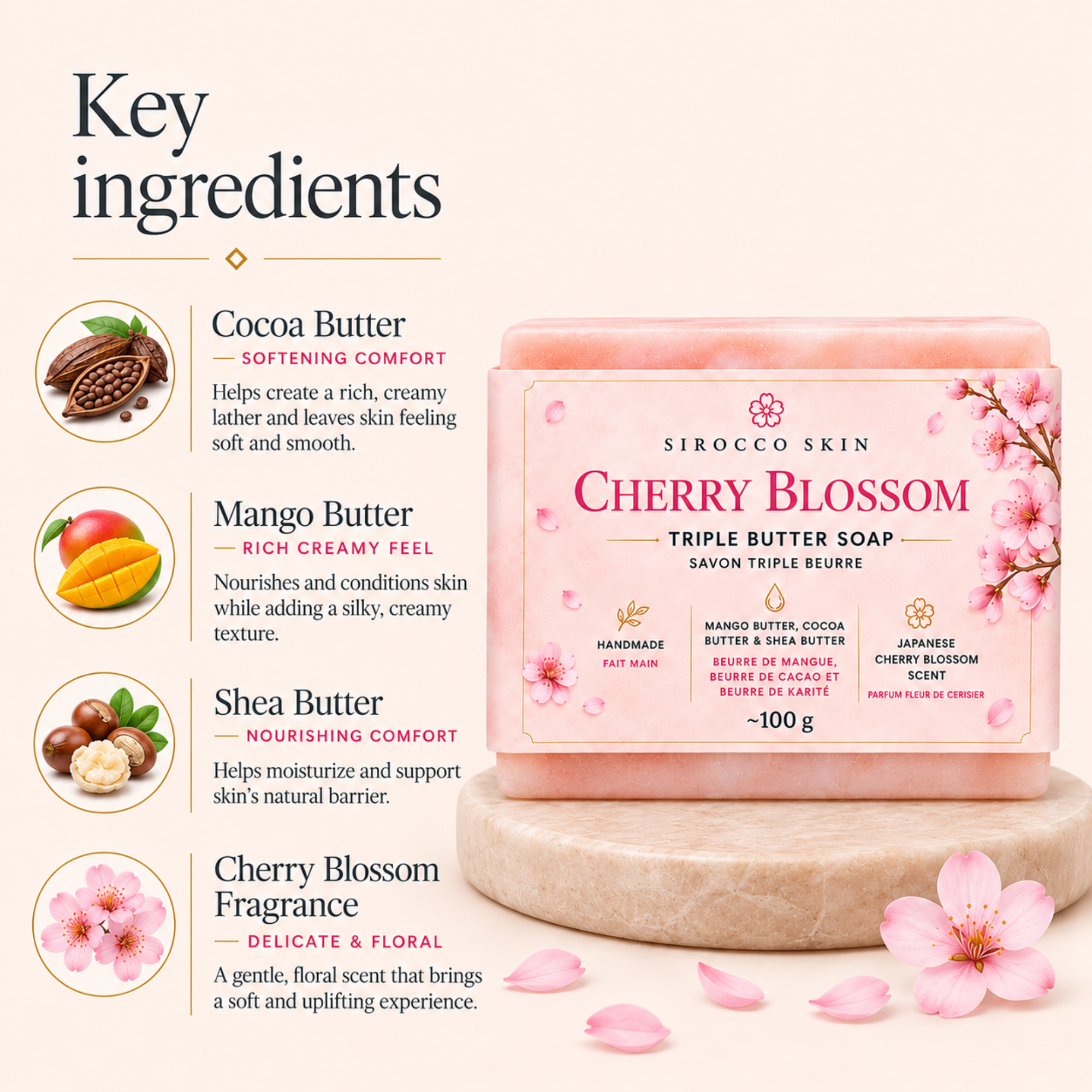 Cherry Blossom Triple Butter Soap - Key ingredients