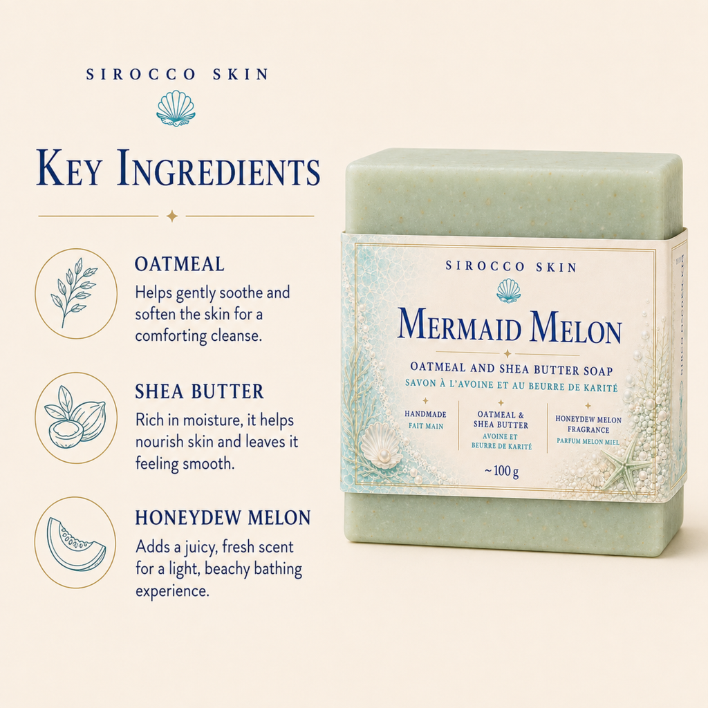 Mermaid Melon Oatmeal & Shea Butter Soap – Handmade Bar Soap