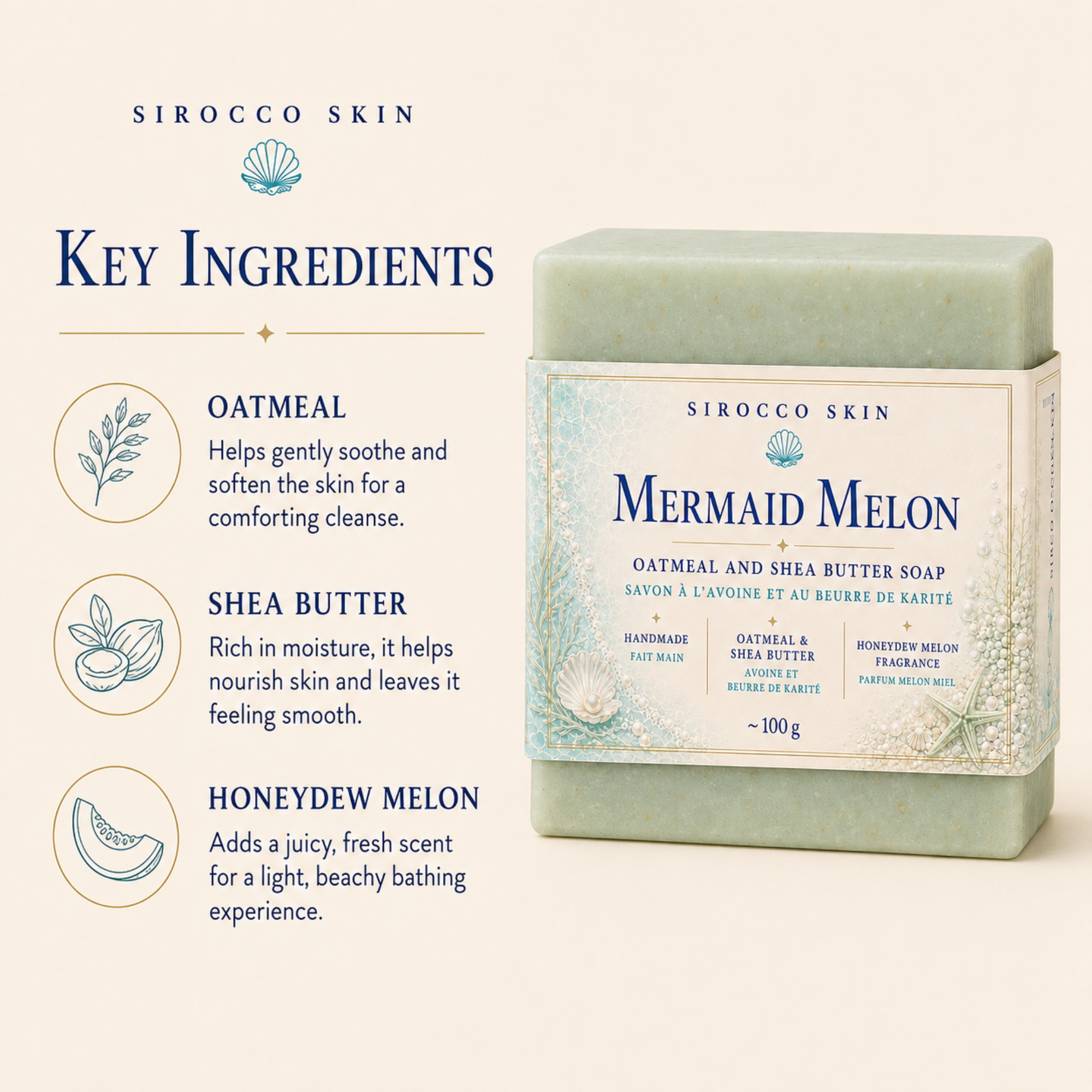 Mermaid Melon Oatmeal & Shea Butter Soap – Handmade Bar Soap