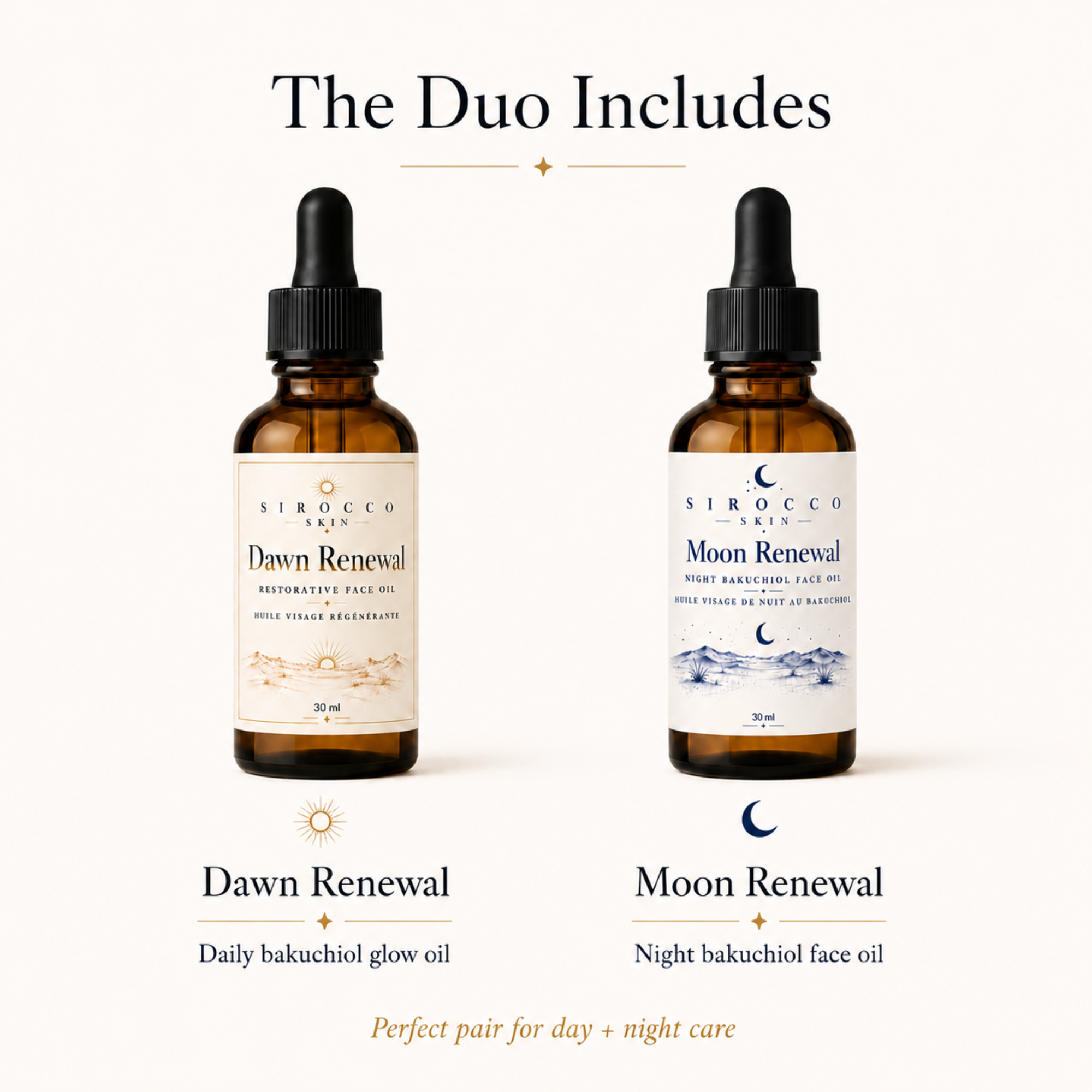 Dawn & Moon Bakuchiol Renewal Duo – Day + Night Face Oil Set