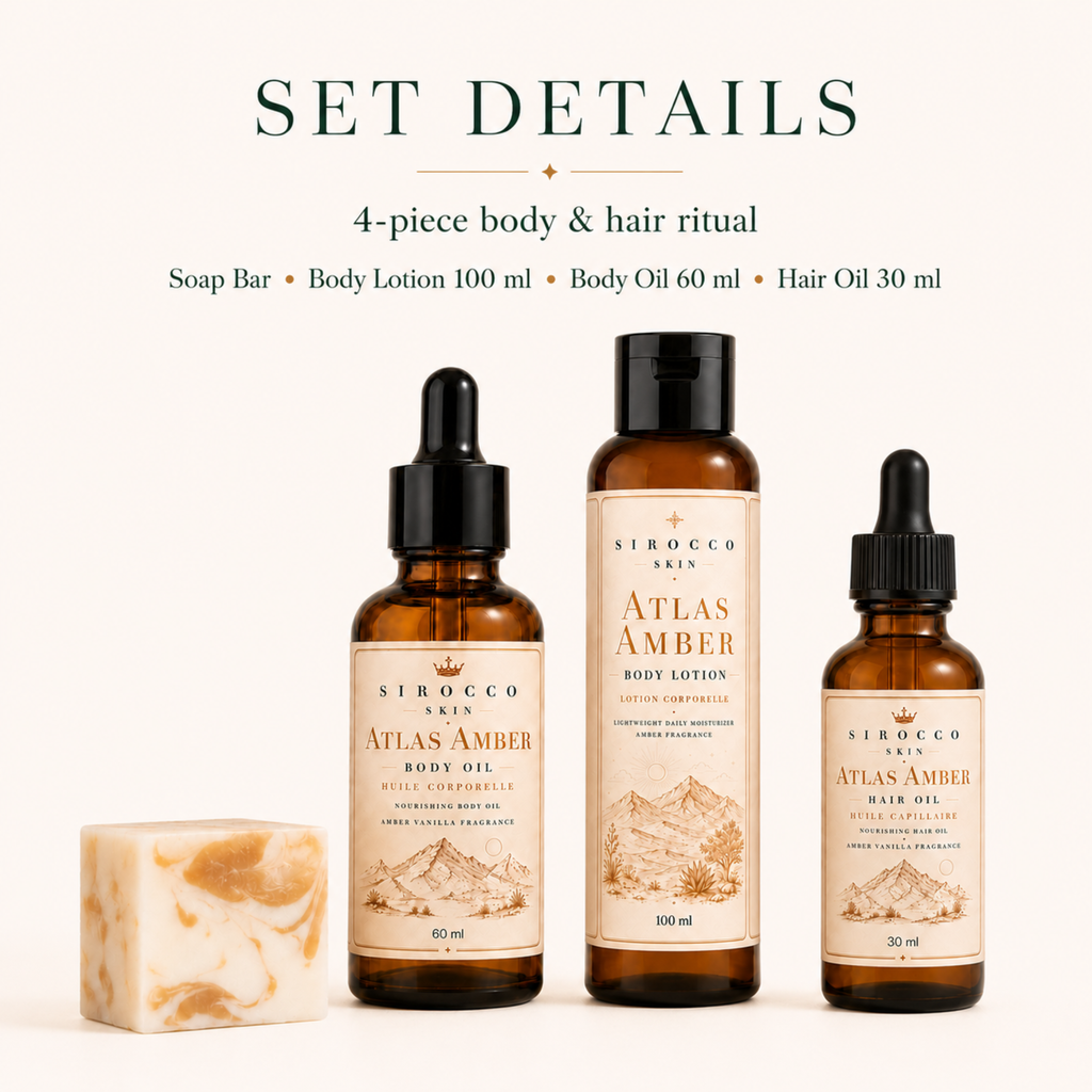Atlas Amber Head-to-Toe Ritual Set – 4-Piece Body & Hair Gift Set | Sirocco Skin